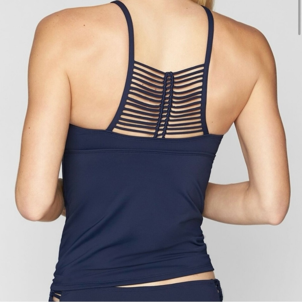Athleta Macrame High Neck Blue Tankini Workout Top | Extra Extra Small